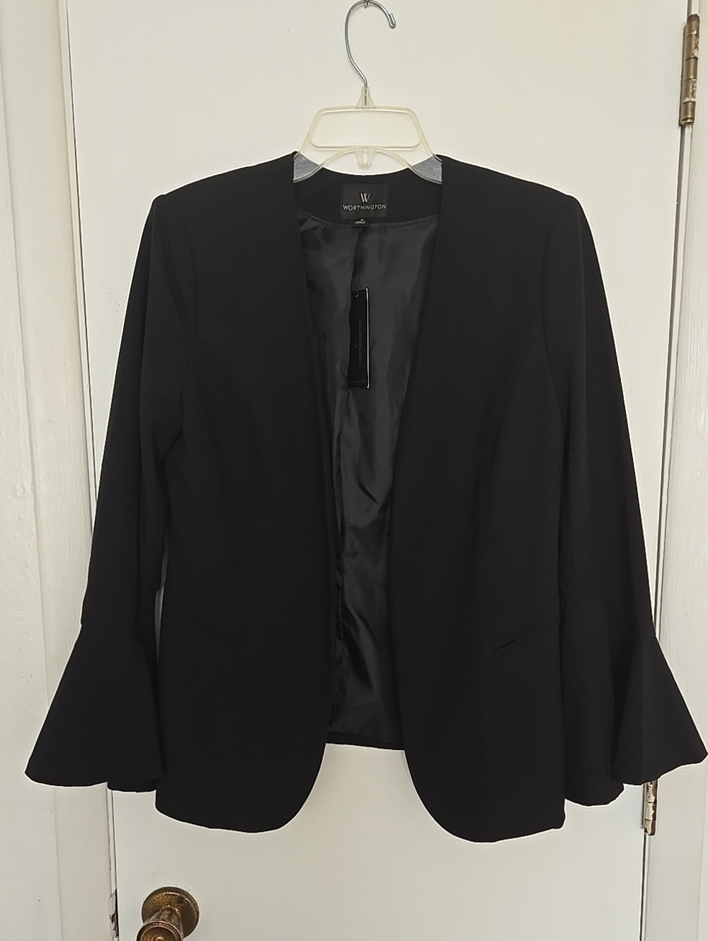 Worthington Black Open Drape Blazer with Bell Sleeves